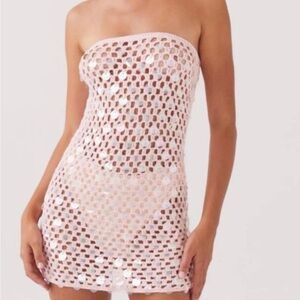 Peppermayo NWT Montana Strapless Pink Crochet Sequin Mini Dress Size L/XL